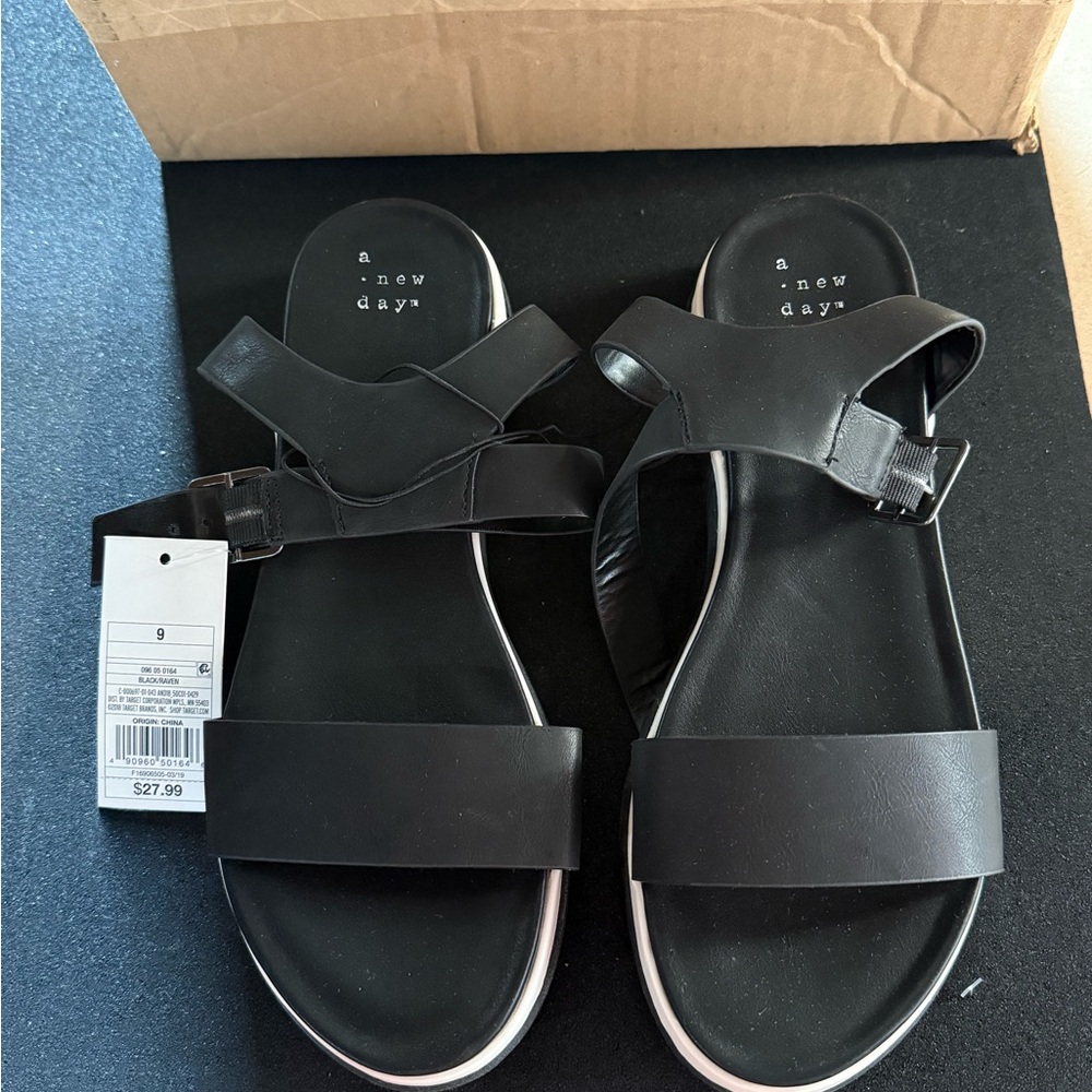 A New Day Black Sandals with Straps